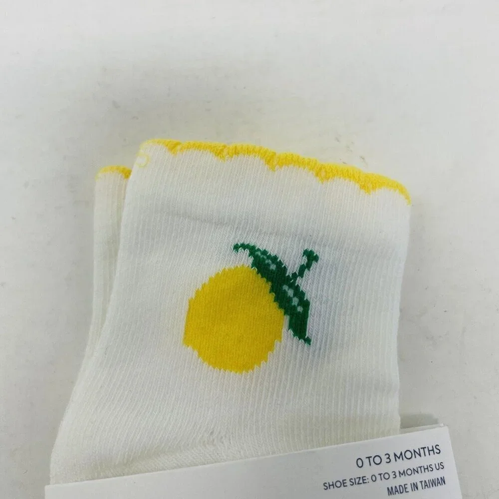 Janie and Jack Baby Girls‎ 0-3 Months Lemon Print Scalloped Ankle Socks in White